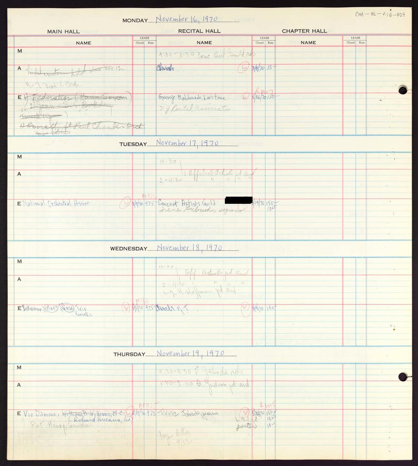 Carnegie Hall Booking Ledger, volume 16, page 24