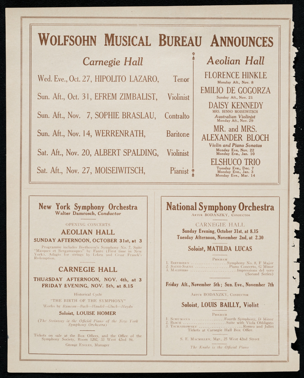 Michel Gusikoff, Violin, October 25, 1920, program page 8