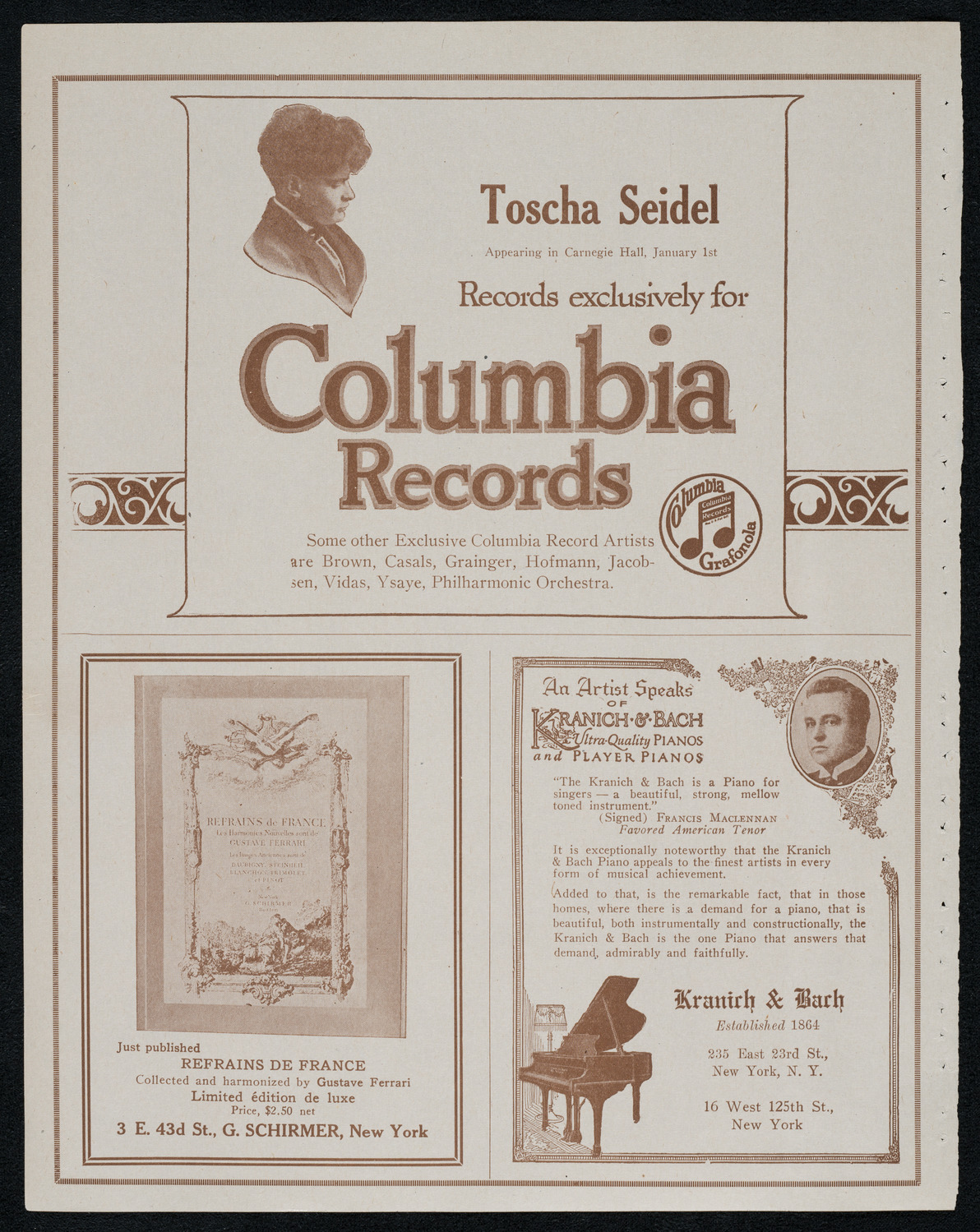 Toscha Seidel, Violin, January 1, 1921, program page 6
