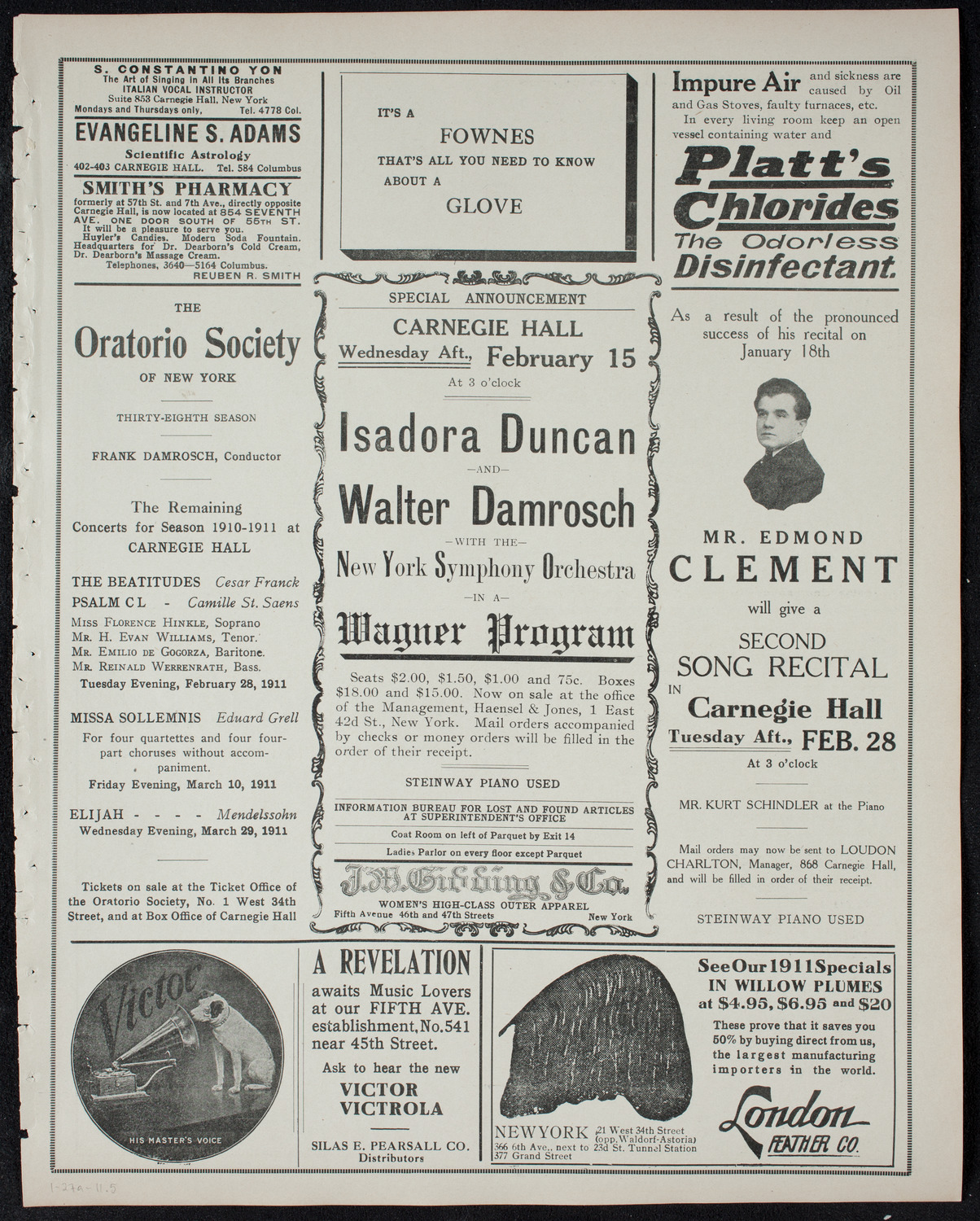 New York Philharmonic, January 27, 1911, program page 9