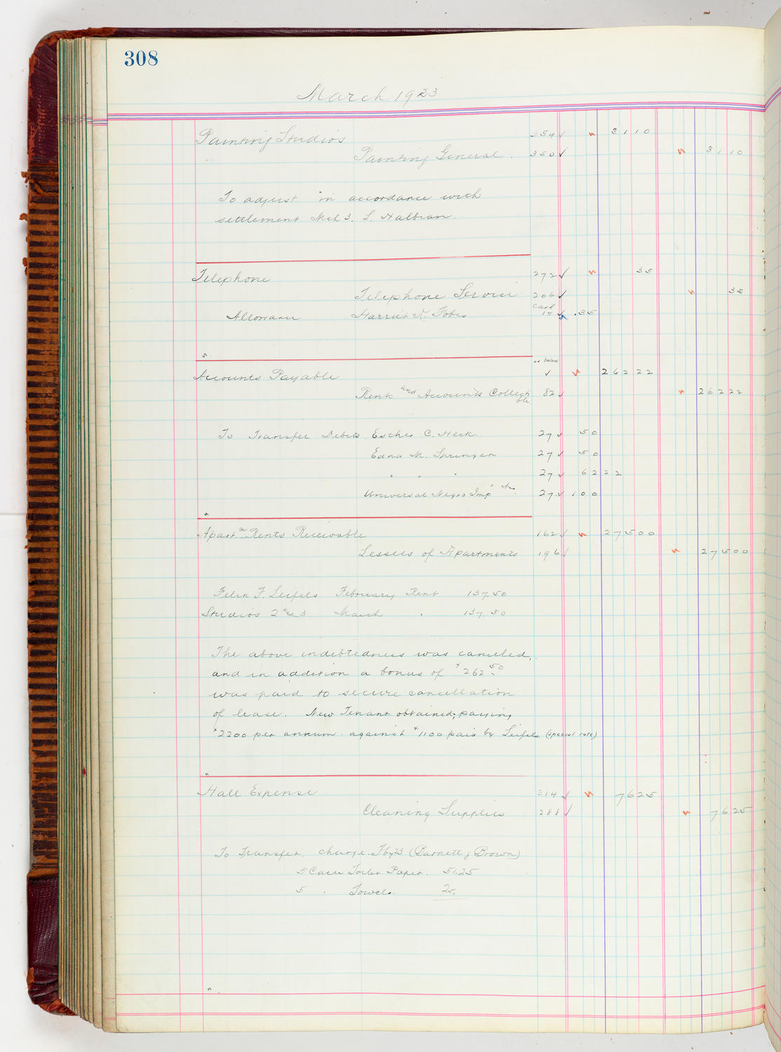 Music Hall Accounting Ledger, volume 5, page 308