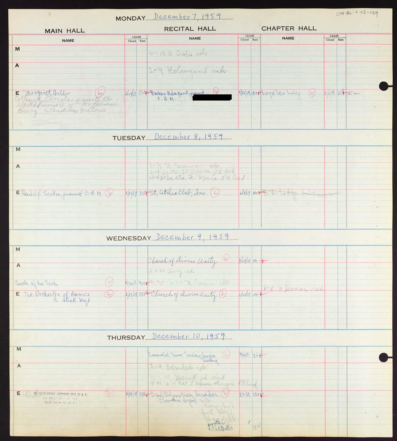 Carnegie Hall Booking Ledger, volume 5, page 24