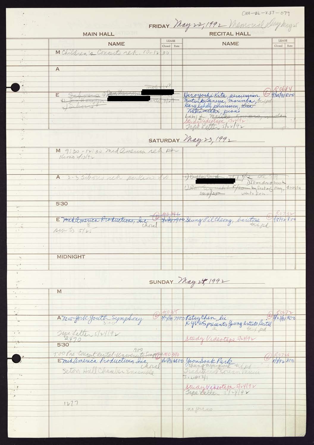 Carnegie Hall Booking Ledger, volume 37, page 79