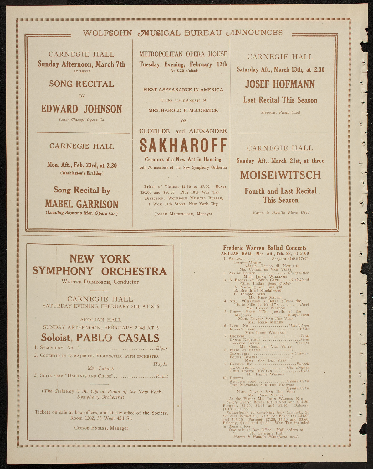 New York Philharmonic, February 15, 1920, program page 8