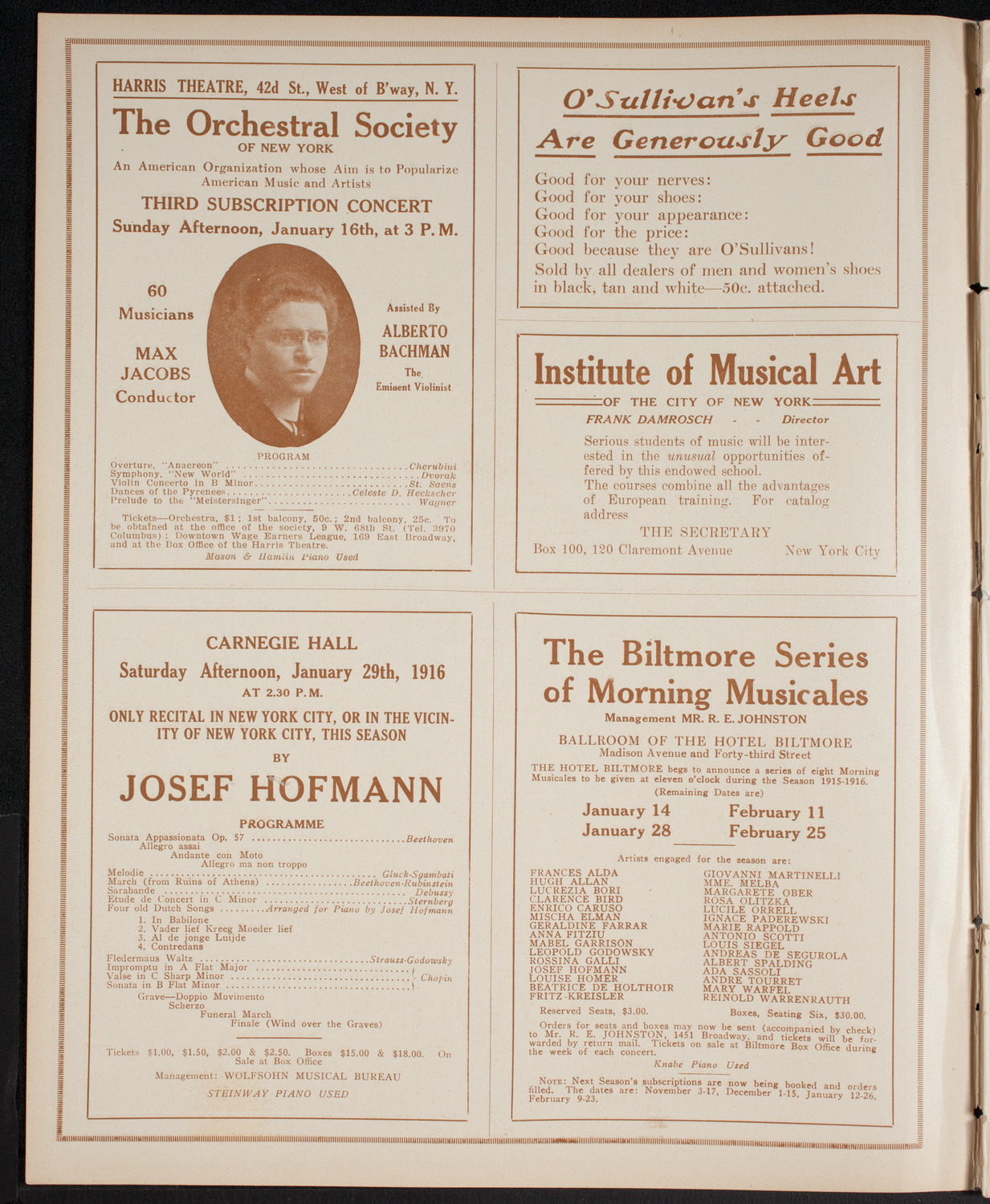 New York Philharmonic, January 7, 1916, program page 2
