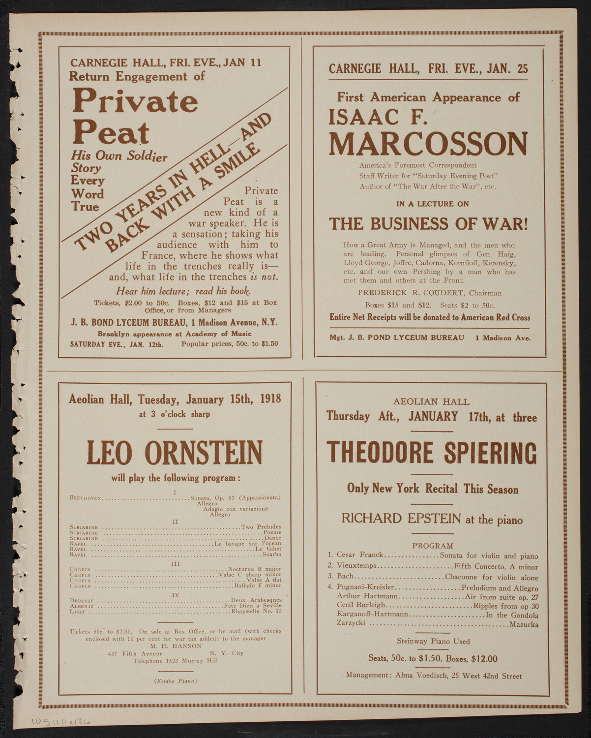 Boston Symphony Orchestra, January 10, 1918, program page 11
