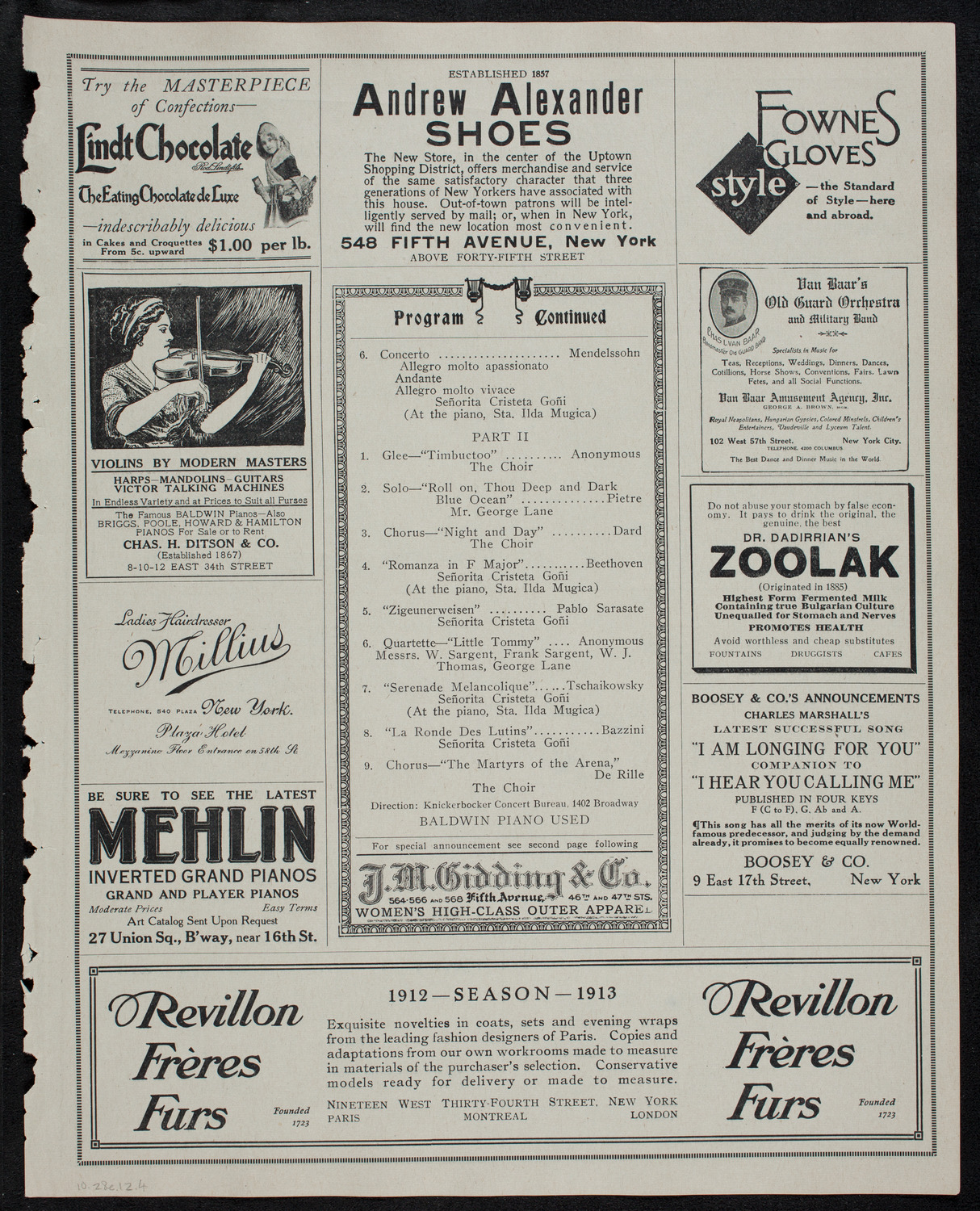 Cristeta Goñi, Violin, assisted by the Gwent Male Glee Singers, October 28, 1912, program page 7