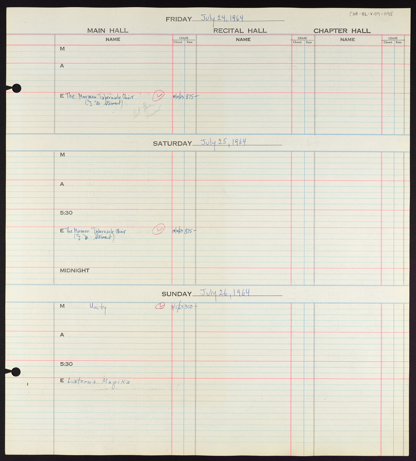 Carnegie Hall Booking Ledger, volume 9, page 95
