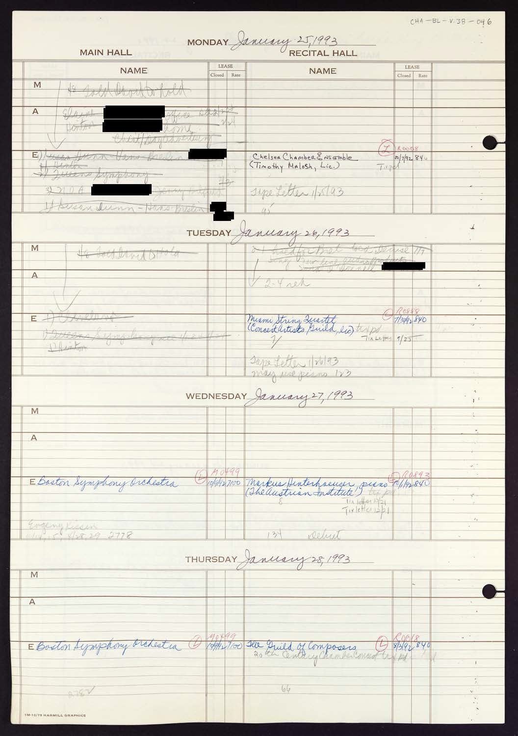 Carnegie Hall Booking Ledger, volume 38, page 46