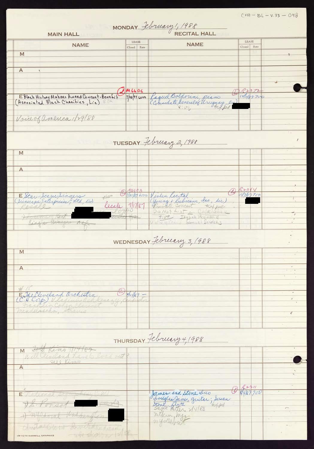 Carnegie Hall Booking Ledger, volume 33, page 48