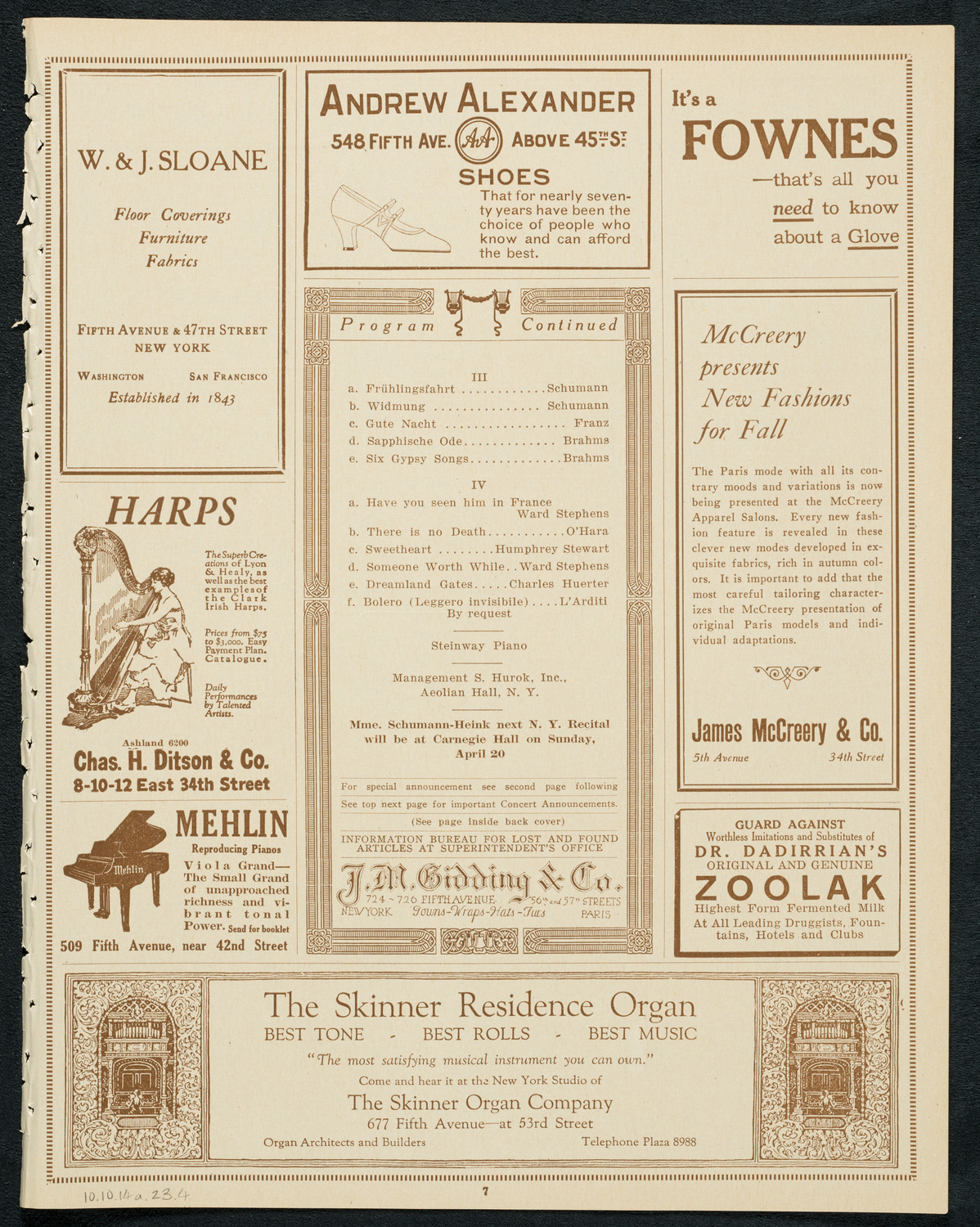 Ernestine Schumann-Heink, Mezzo-Soprano, October 14, 1923, program page 7
