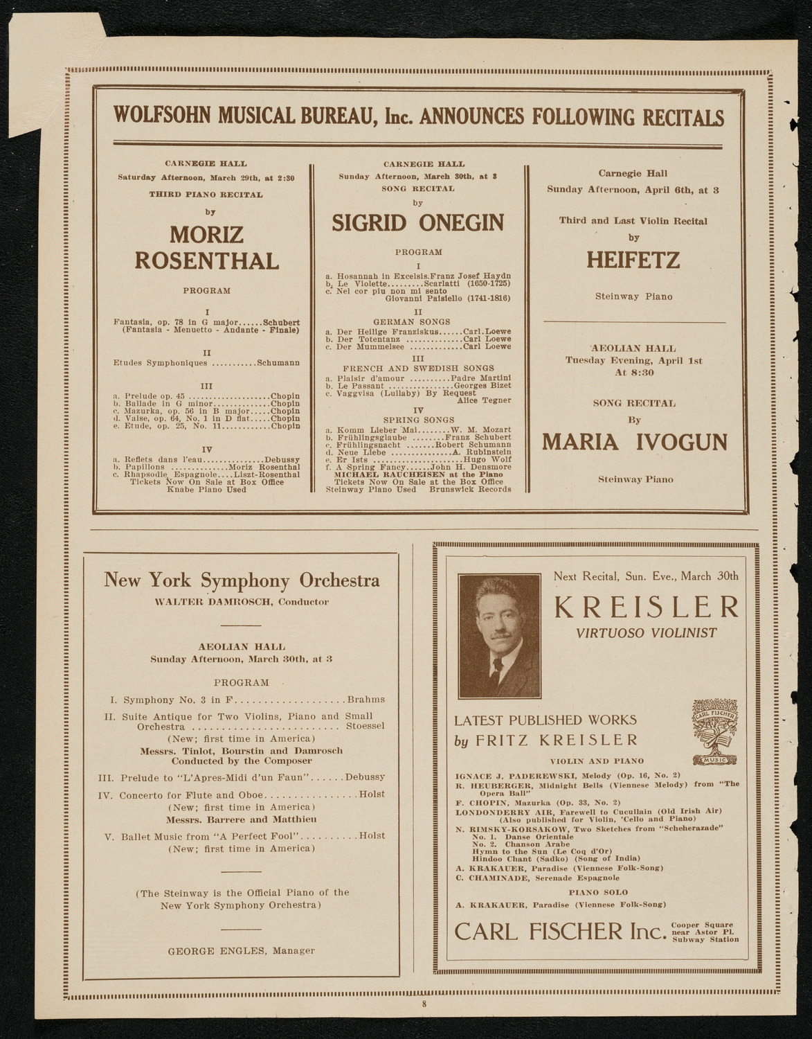 New York Philharmonic, March 28, 1924, program page 8