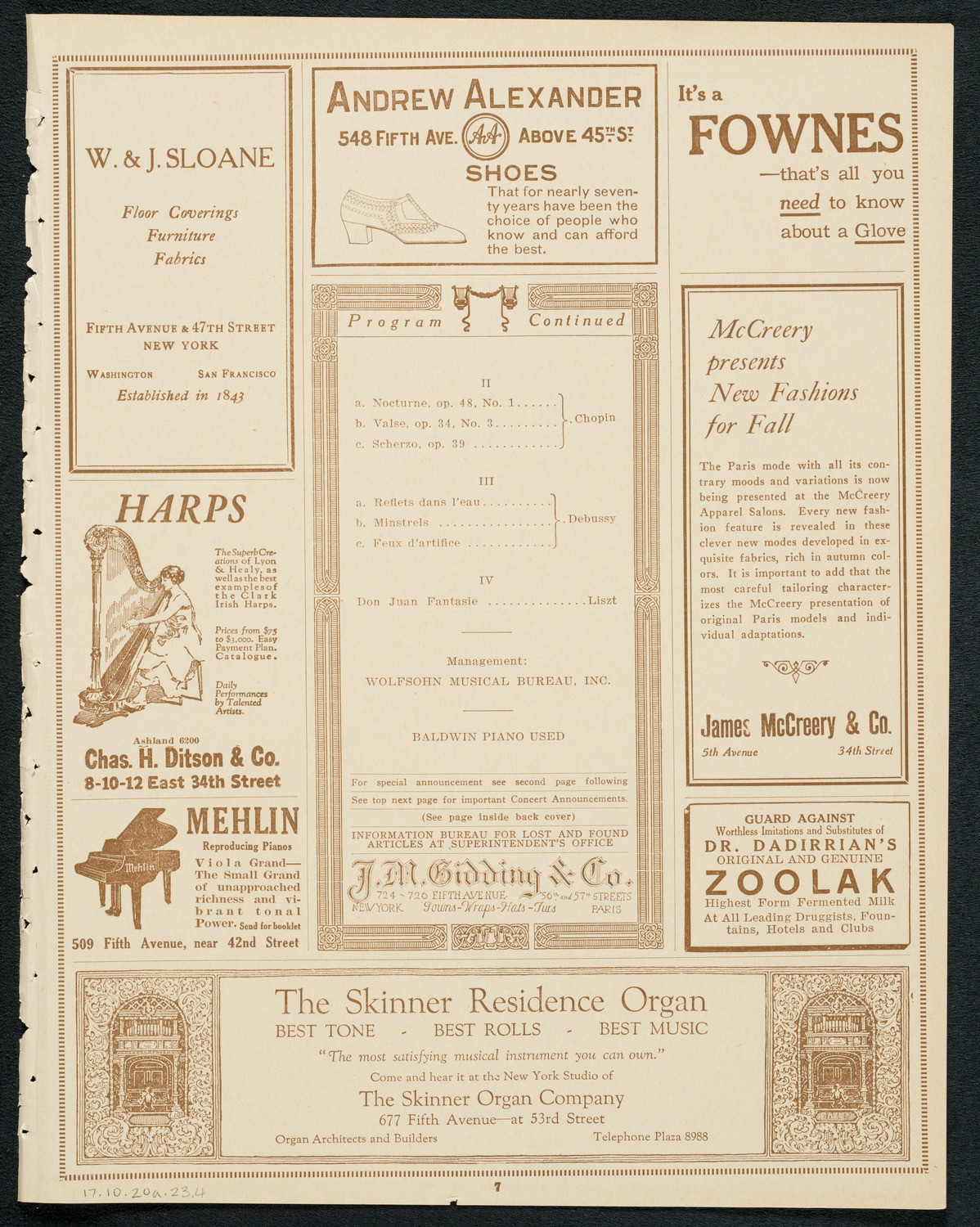 Claudio Arrau, Piano, October 20, 1923, program page 7