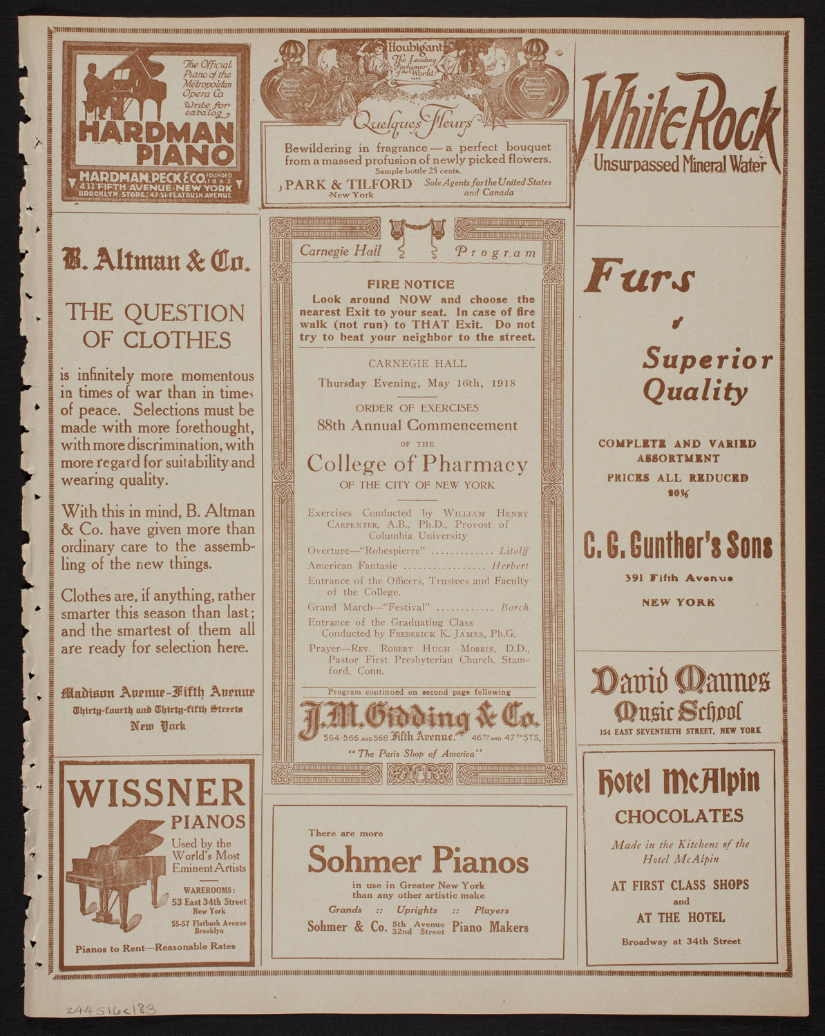 Graduation: College of Pharmacy of the City of New York, May 16, 1918, program page 5