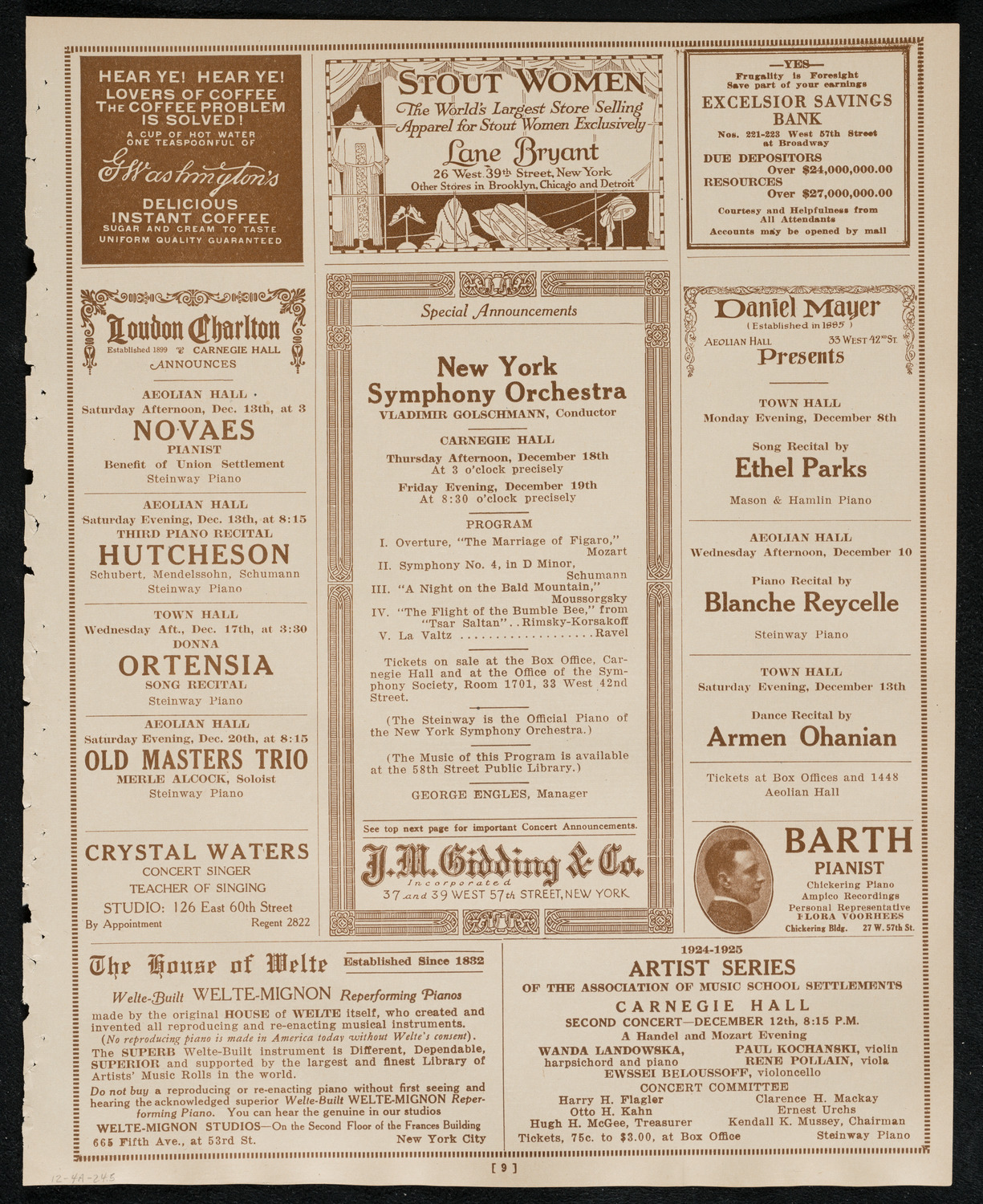 New York Symphony Orchestra, December 4, 1924, program page 9