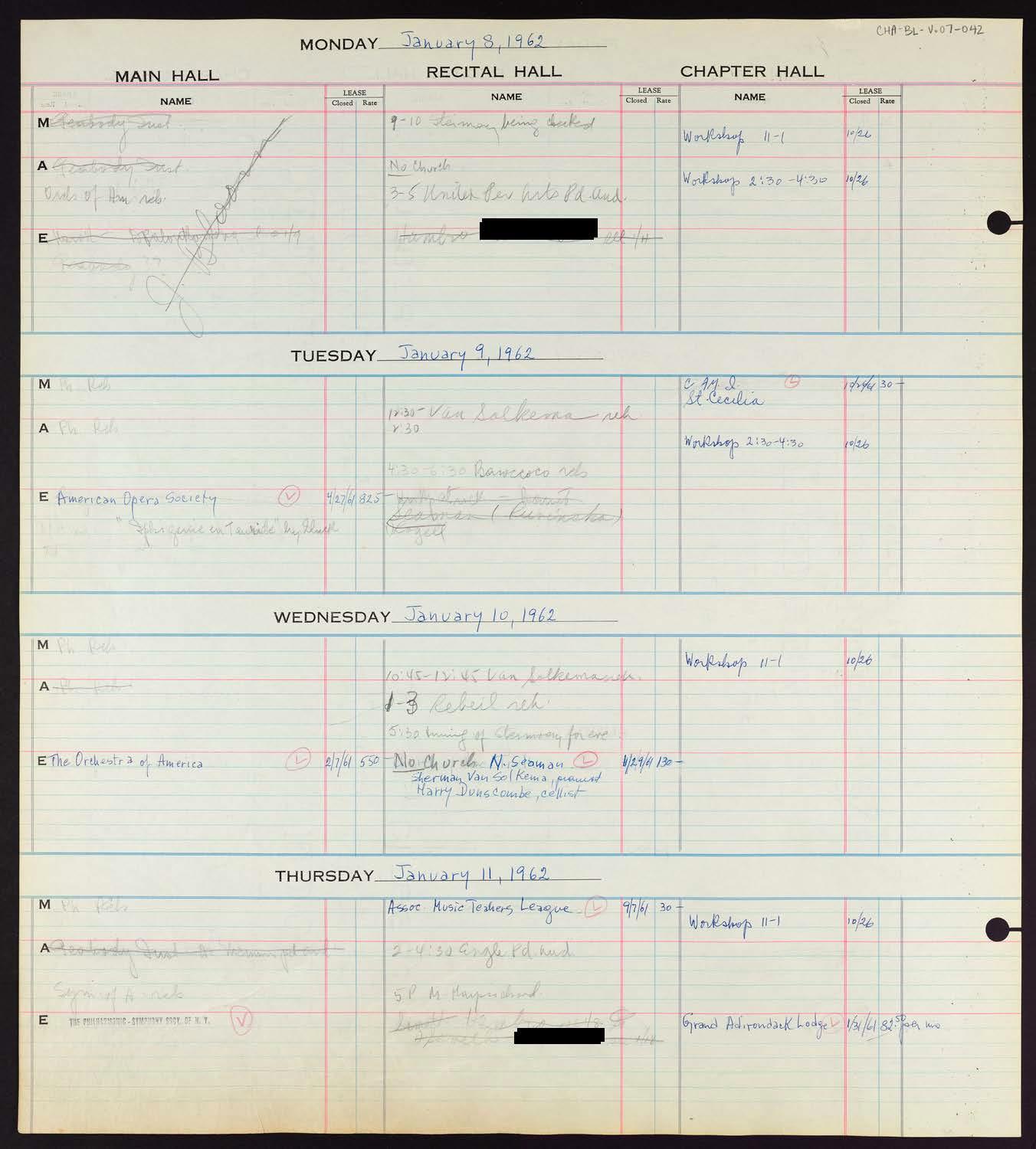 Carnegie Hall Booking Ledger, volume 7, page 42