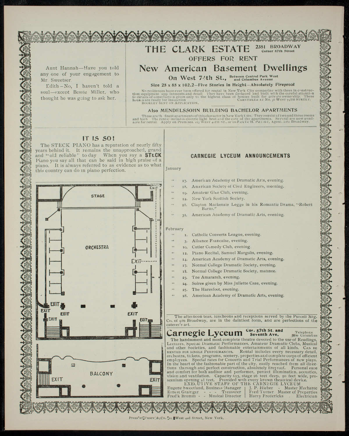 William Legrand Howland's "Sarrona", January 16, 1905, program page 4