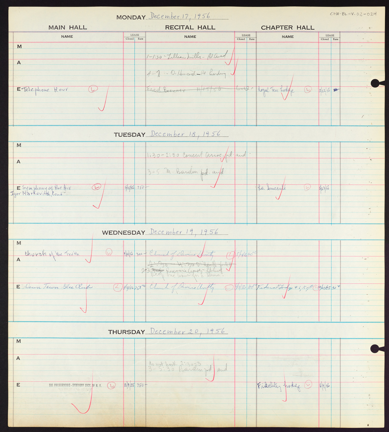 Carnegie Hall Booking Ledger, volume 2, page 24