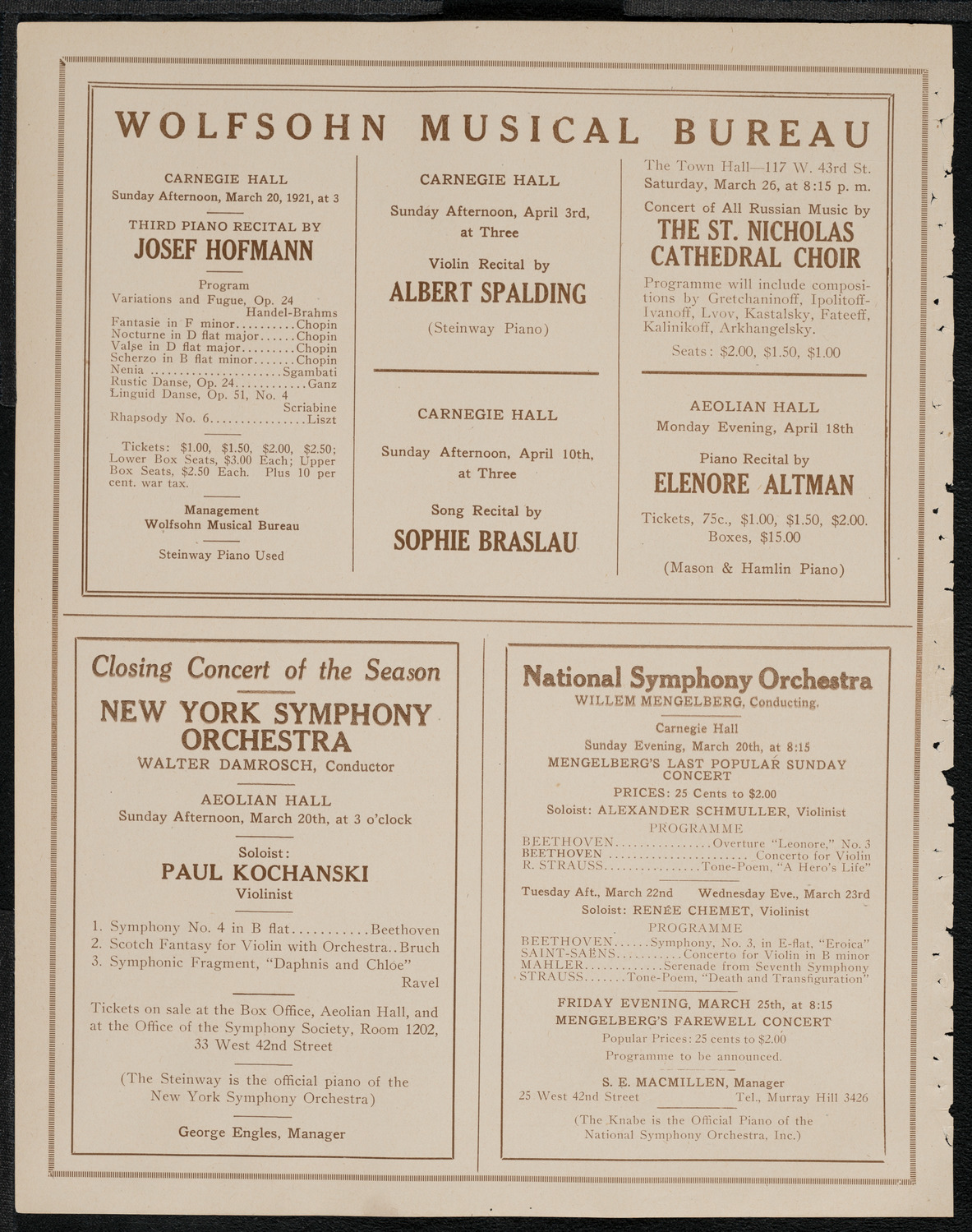 National Symphony Orchestra, March 15, 1921, program page 8