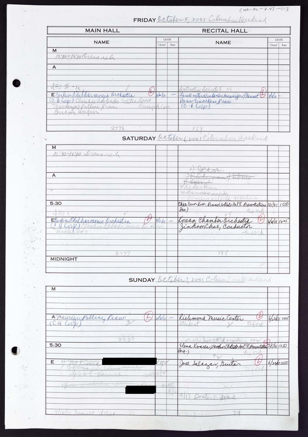 Carnegie Hall Booking Ledger, volume 47, page 13