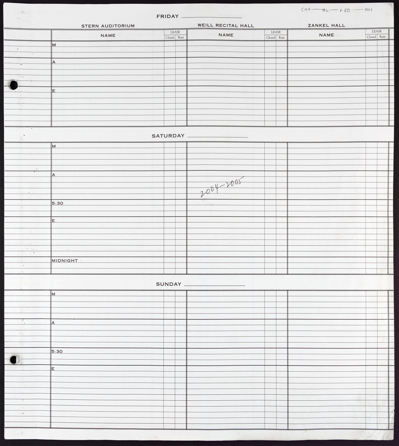 Carnegie Hall Booking Ledger, volume 50, page 1