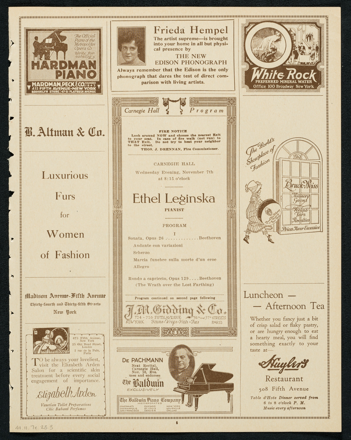 Ethel Leginska, Piano, November 7, 1923, program page 5