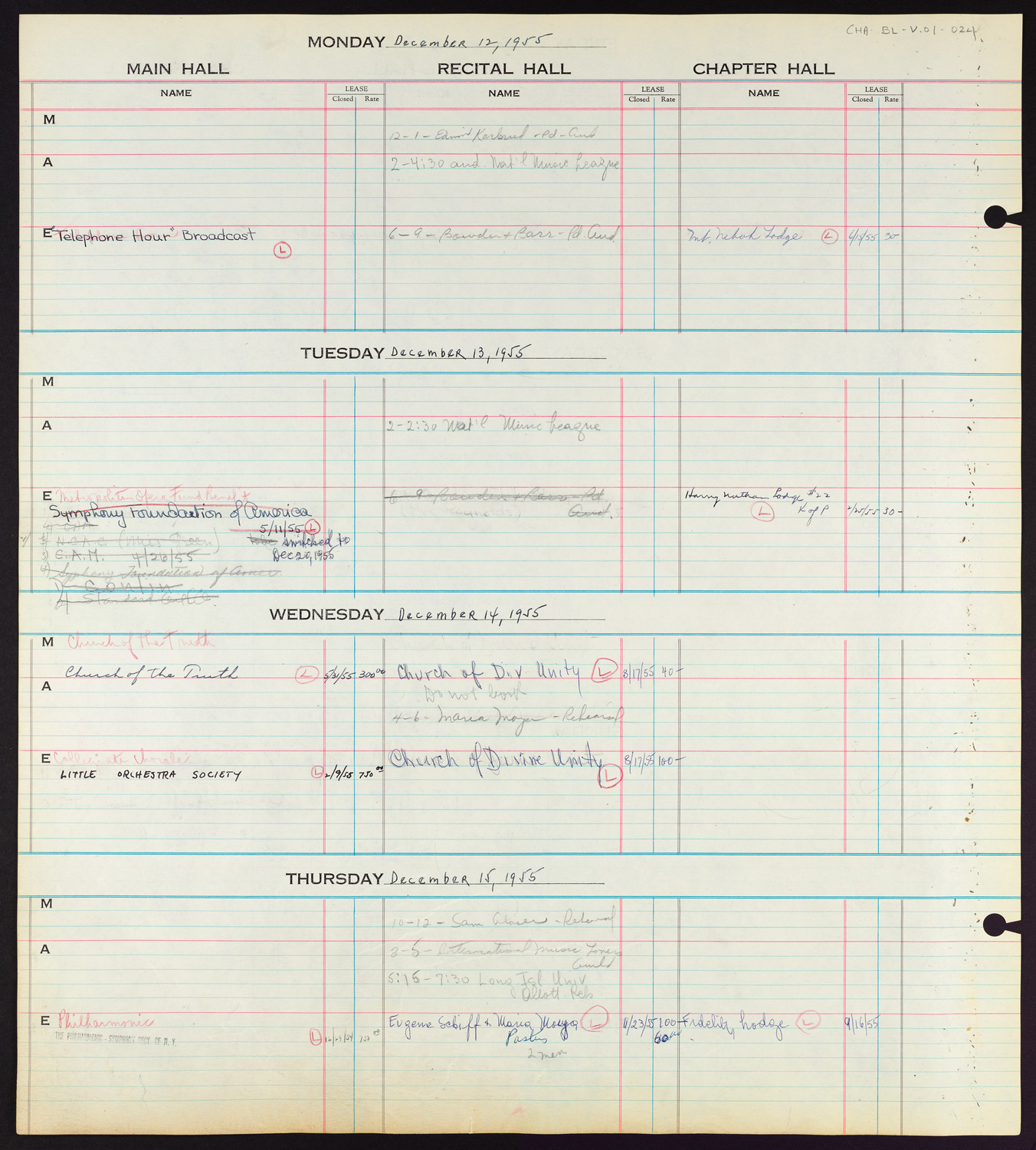 Carnegie Hall Booking Ledger, volume 1, page 24
