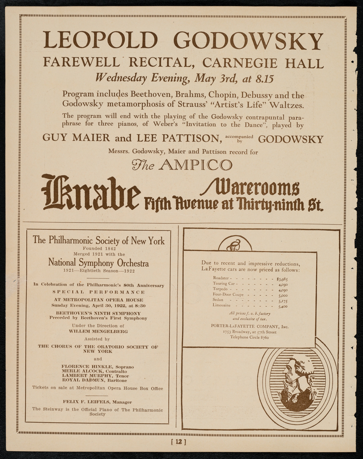 New York Philharmonic, April 26, 1922, program page 12