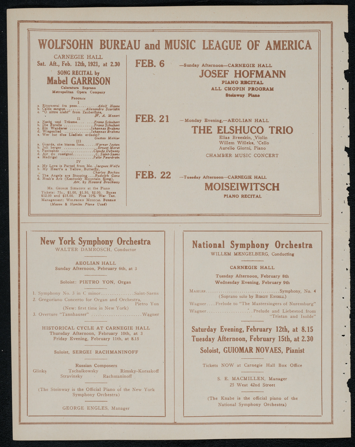 New York Philharmonic, February 4, 1921, program page 8