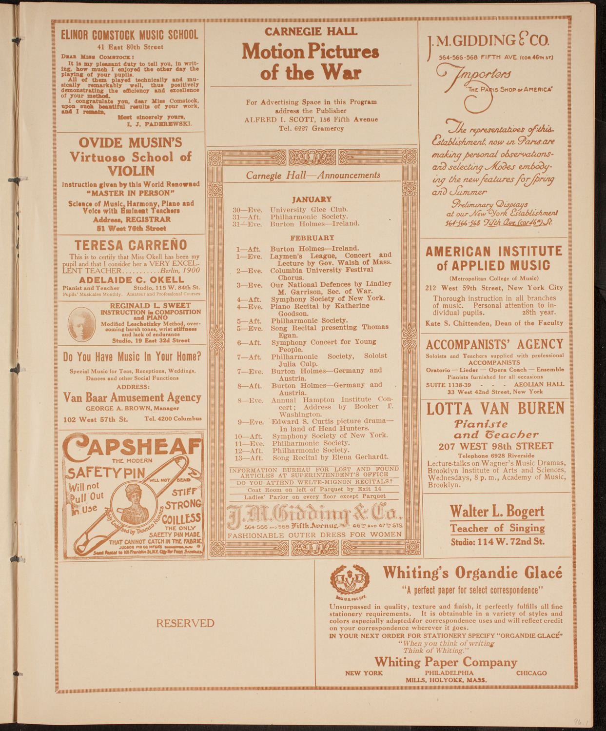 Josef Hofmann, Piano, January 30, 1915, program page 3