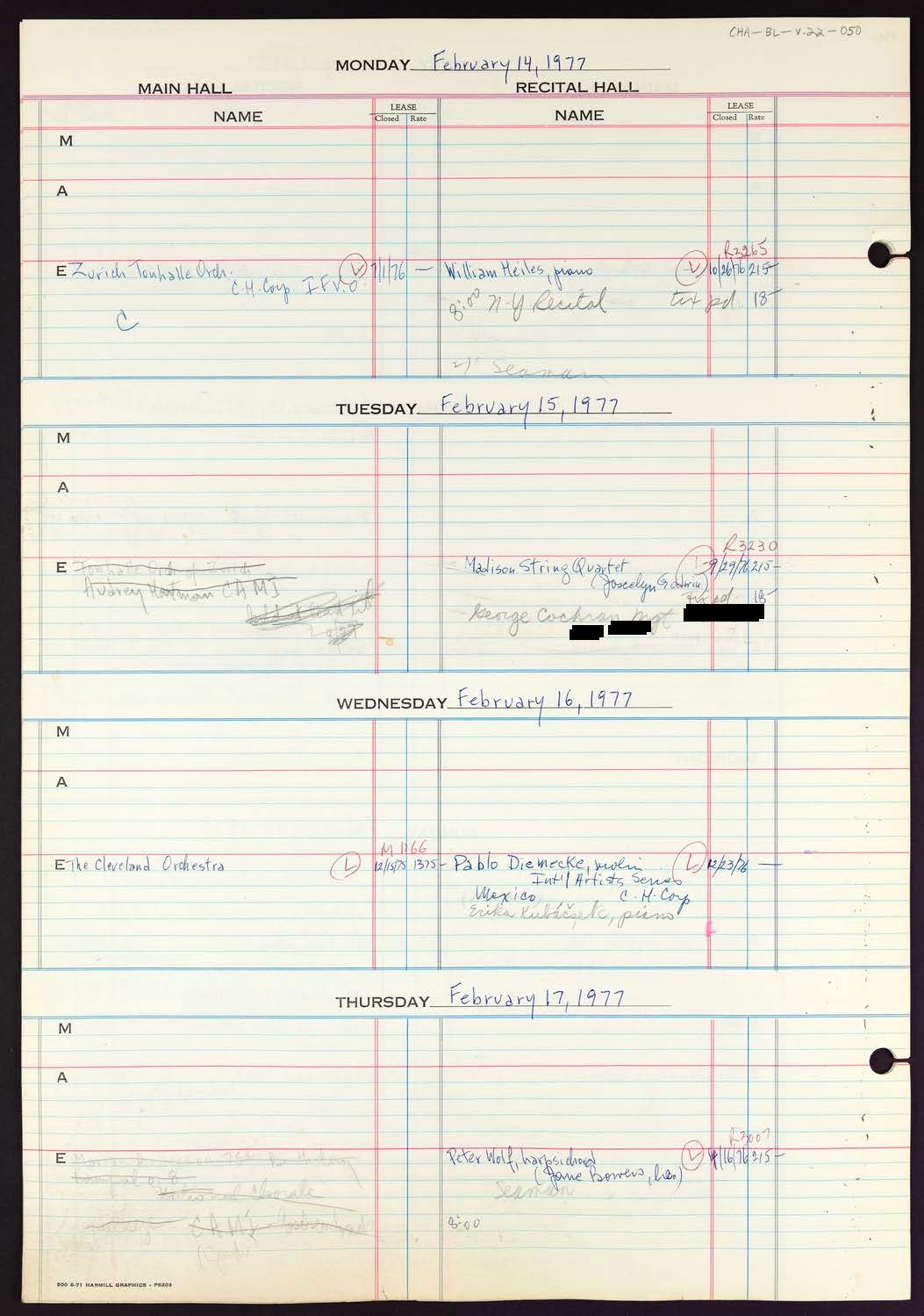 Carnegie Hall Booking Ledger, volume 22, page 50