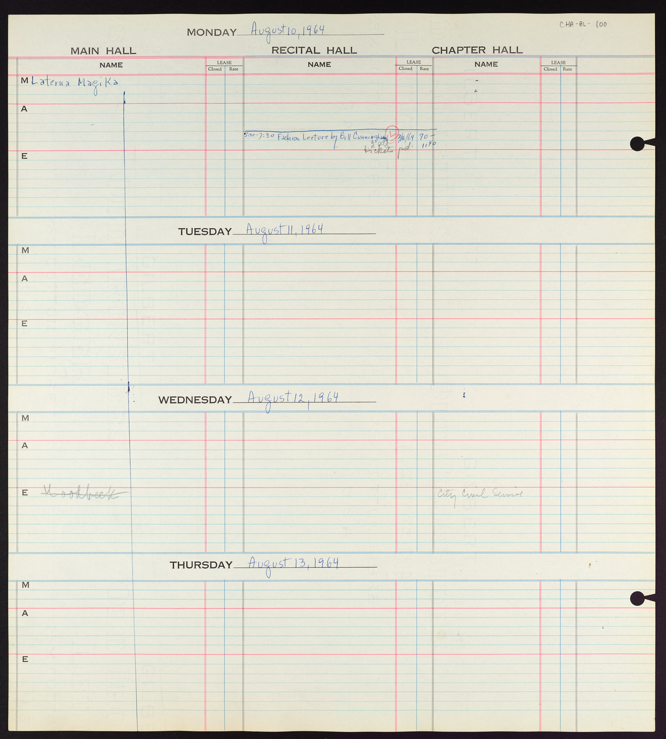 Carnegie Hall Booking Ledger, volume 9, page 100