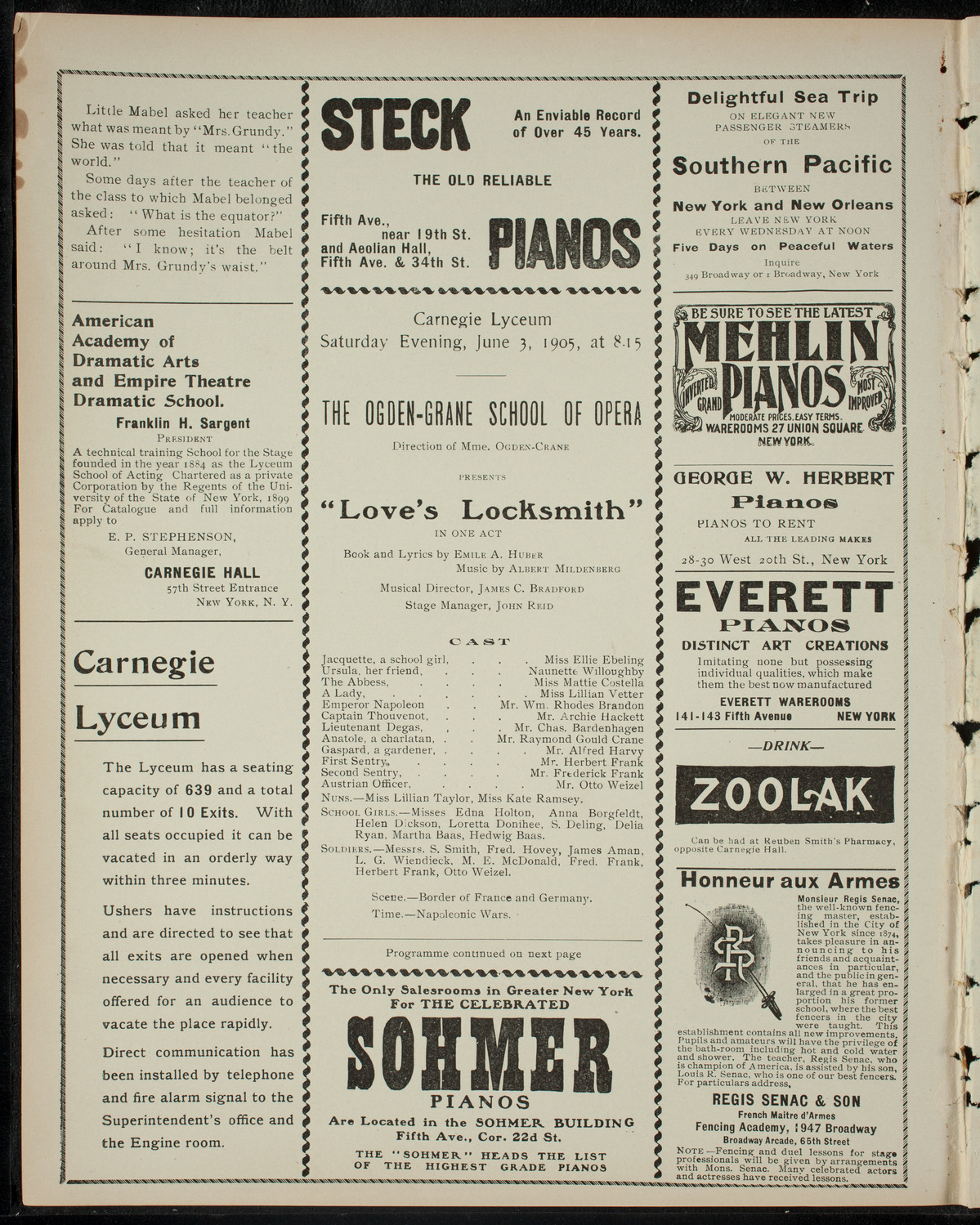 Ogden-Crane School of Opera, June 3, 1905, program page 2