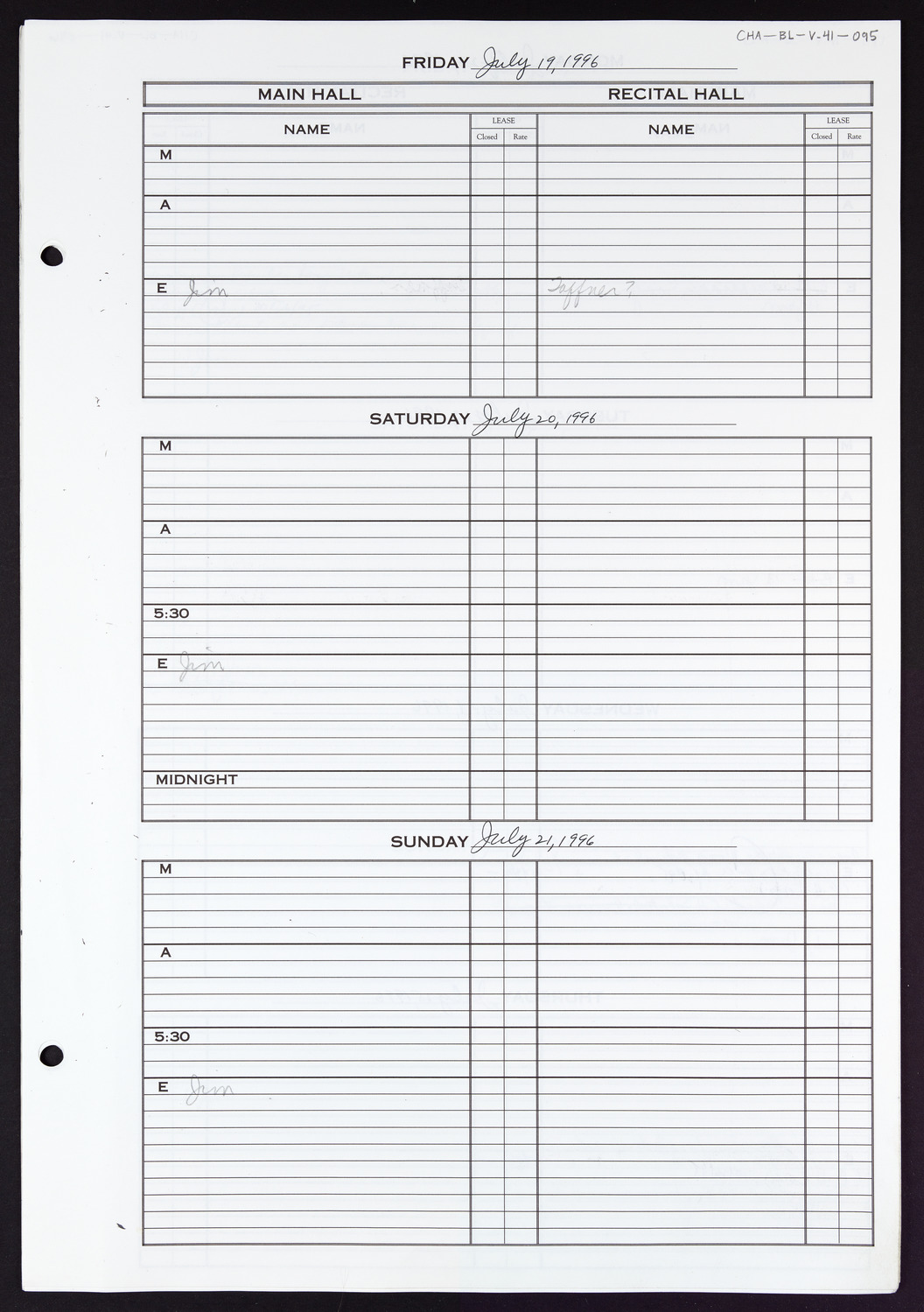 Carnegie Hall Booking Ledger, volume 41, page 95