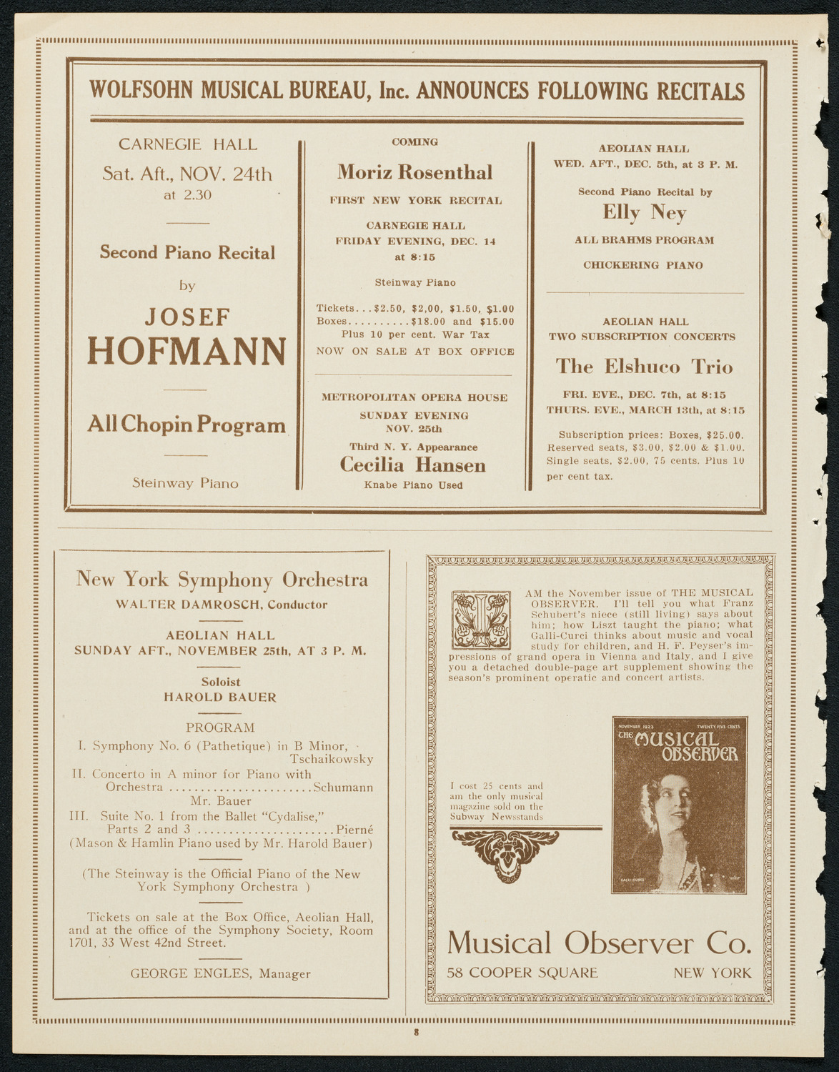 New York Philharmonic, November 22, 1923, program page 8