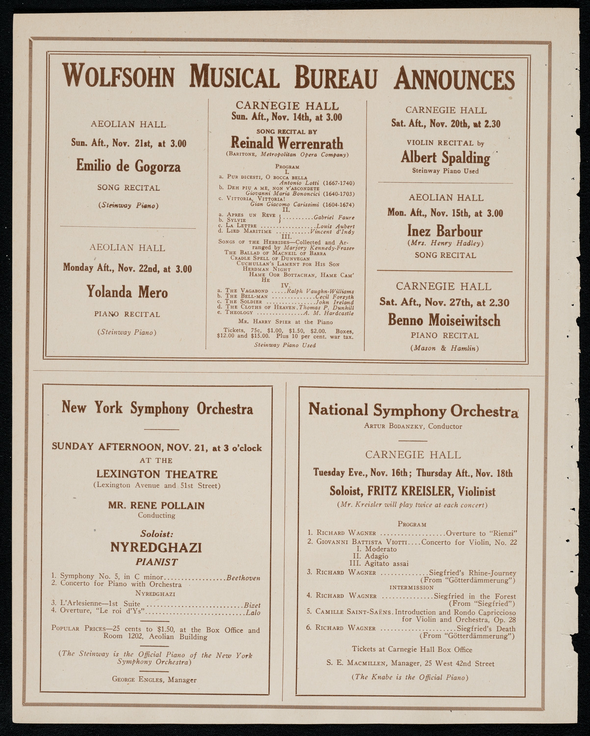 New York Philharmonic, November 11, 1920, program page 8