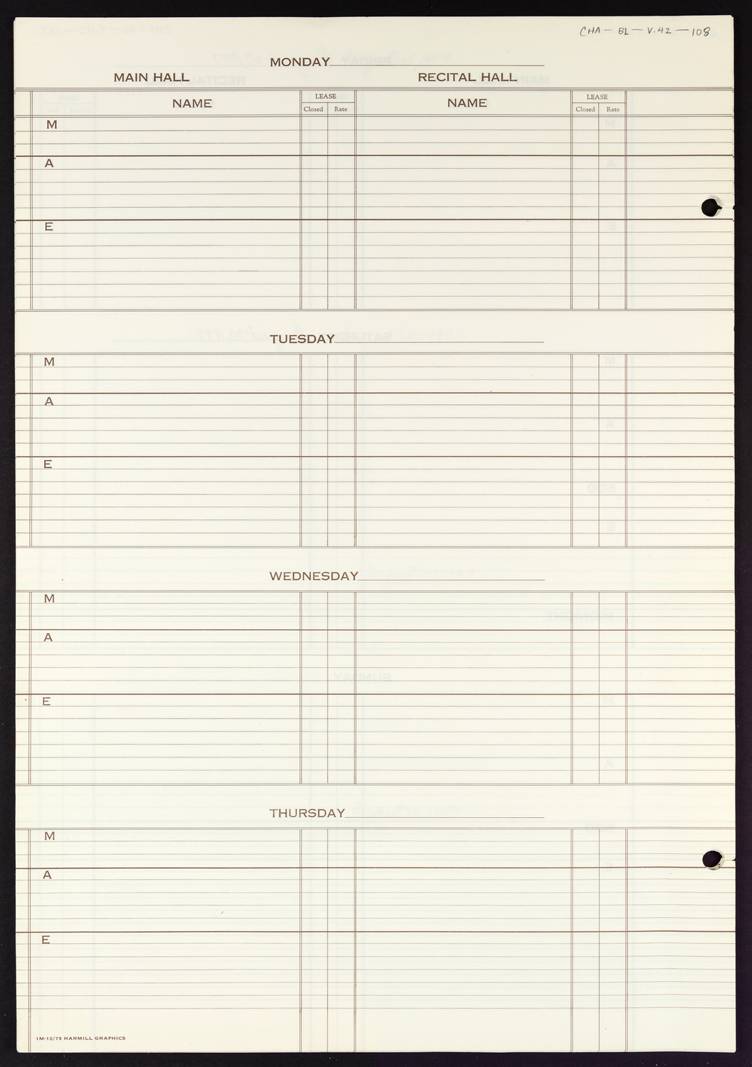 Carnegie Hall Booking Ledger, volume 42, page 108