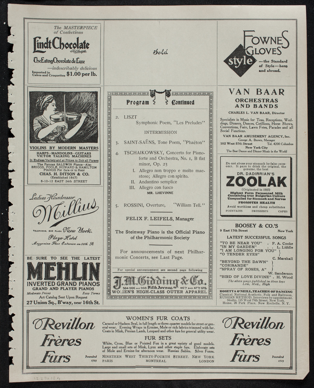 New York Philharmonic, December 29, 1912, program page 7