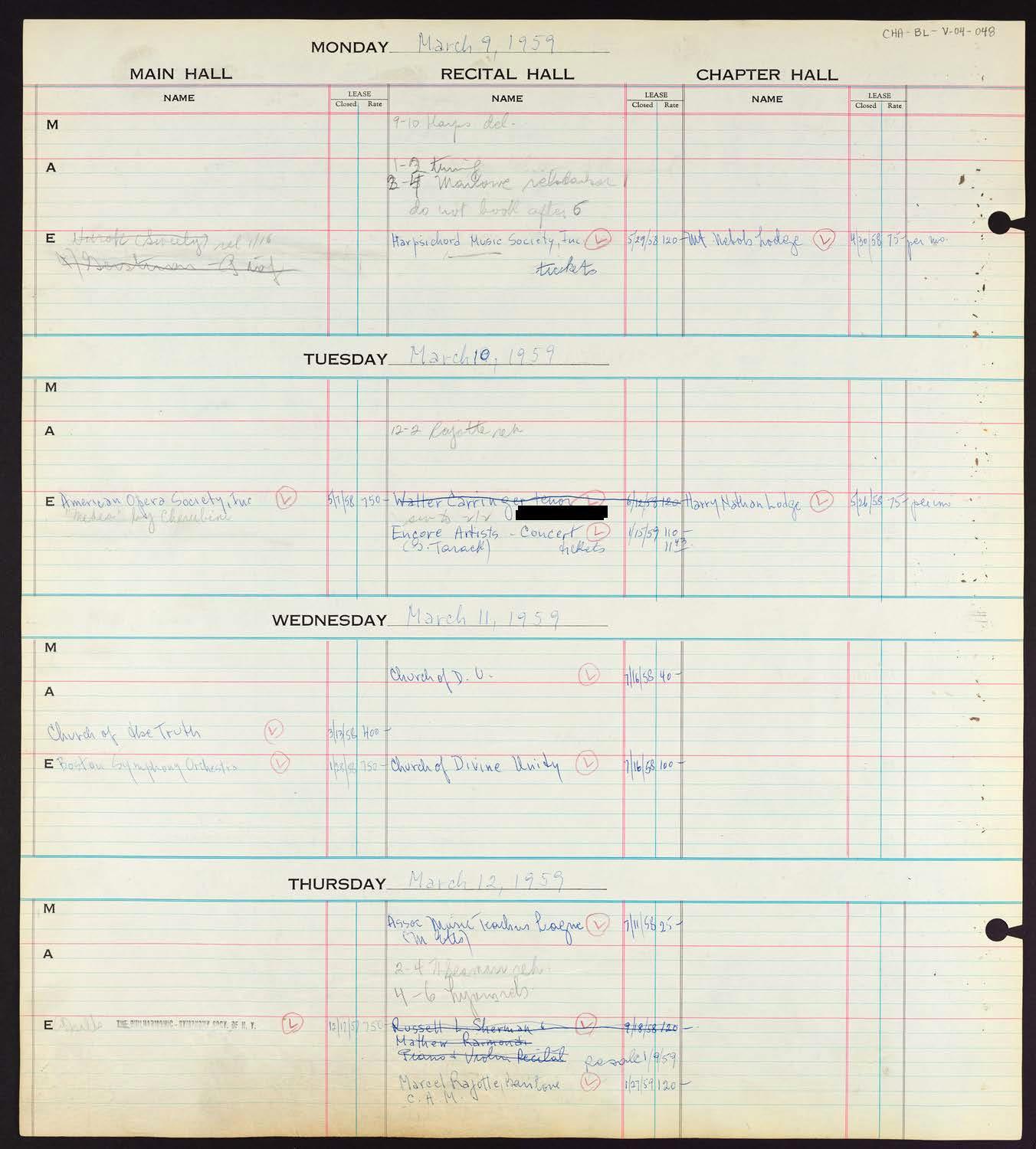 Carnegie Hall Booking Ledger, volume 4, page 48