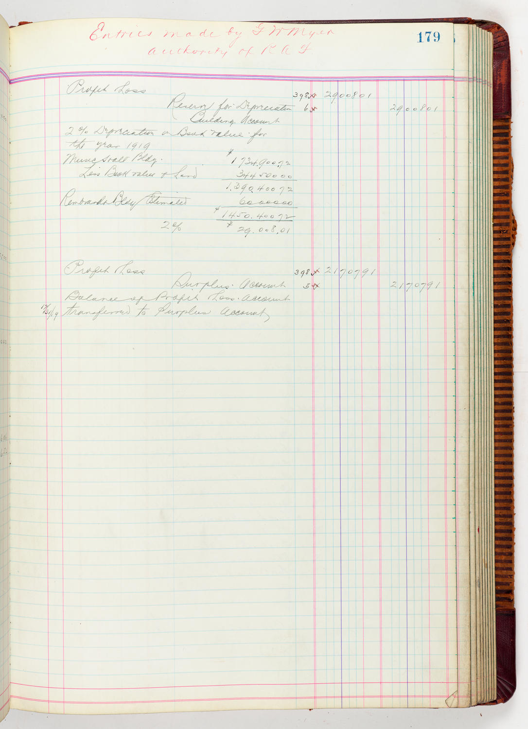 Music Hall Accounting Ledger, volume 5, page 179