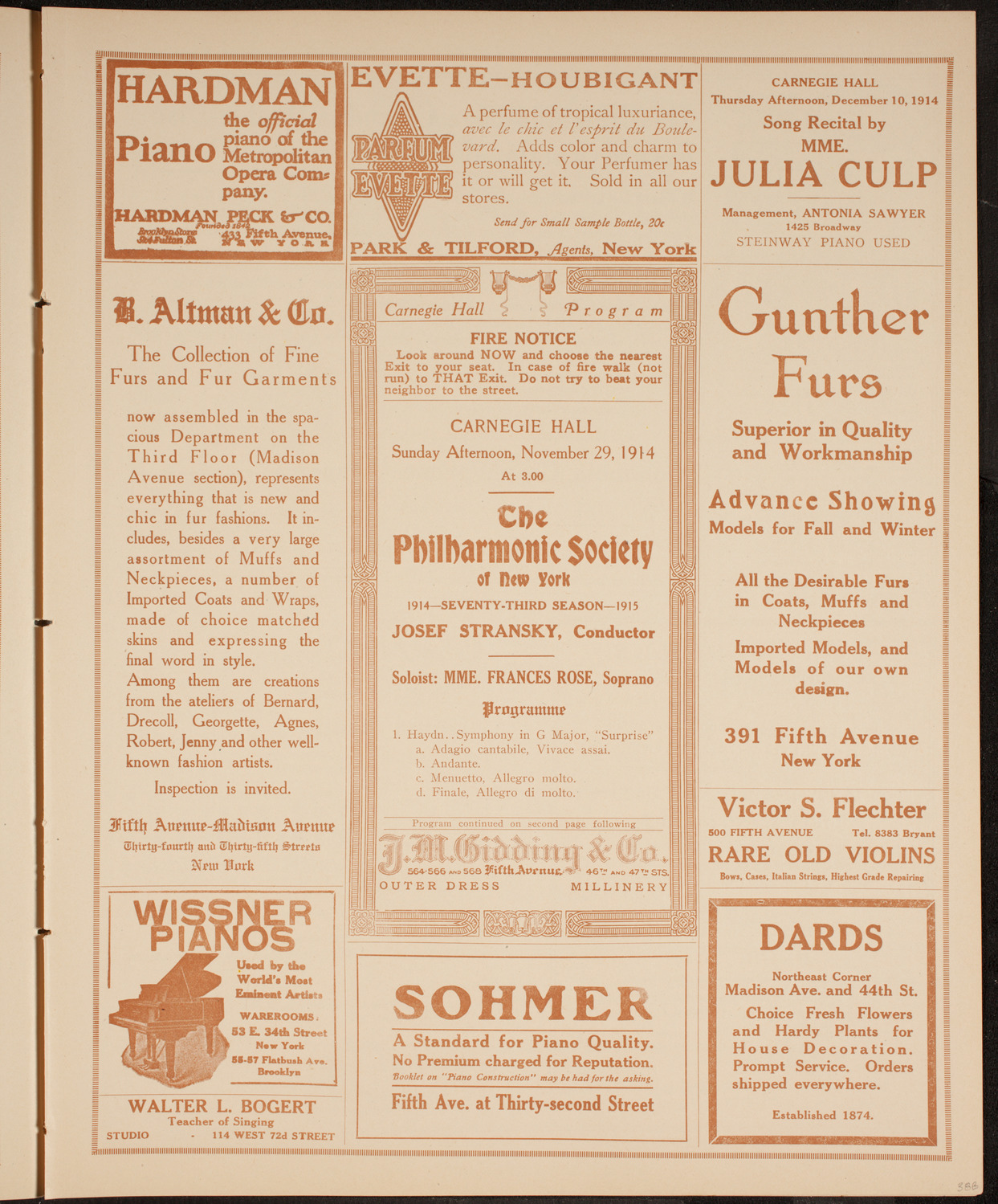 New York Philharmonic, November 29, 1914, program page 5