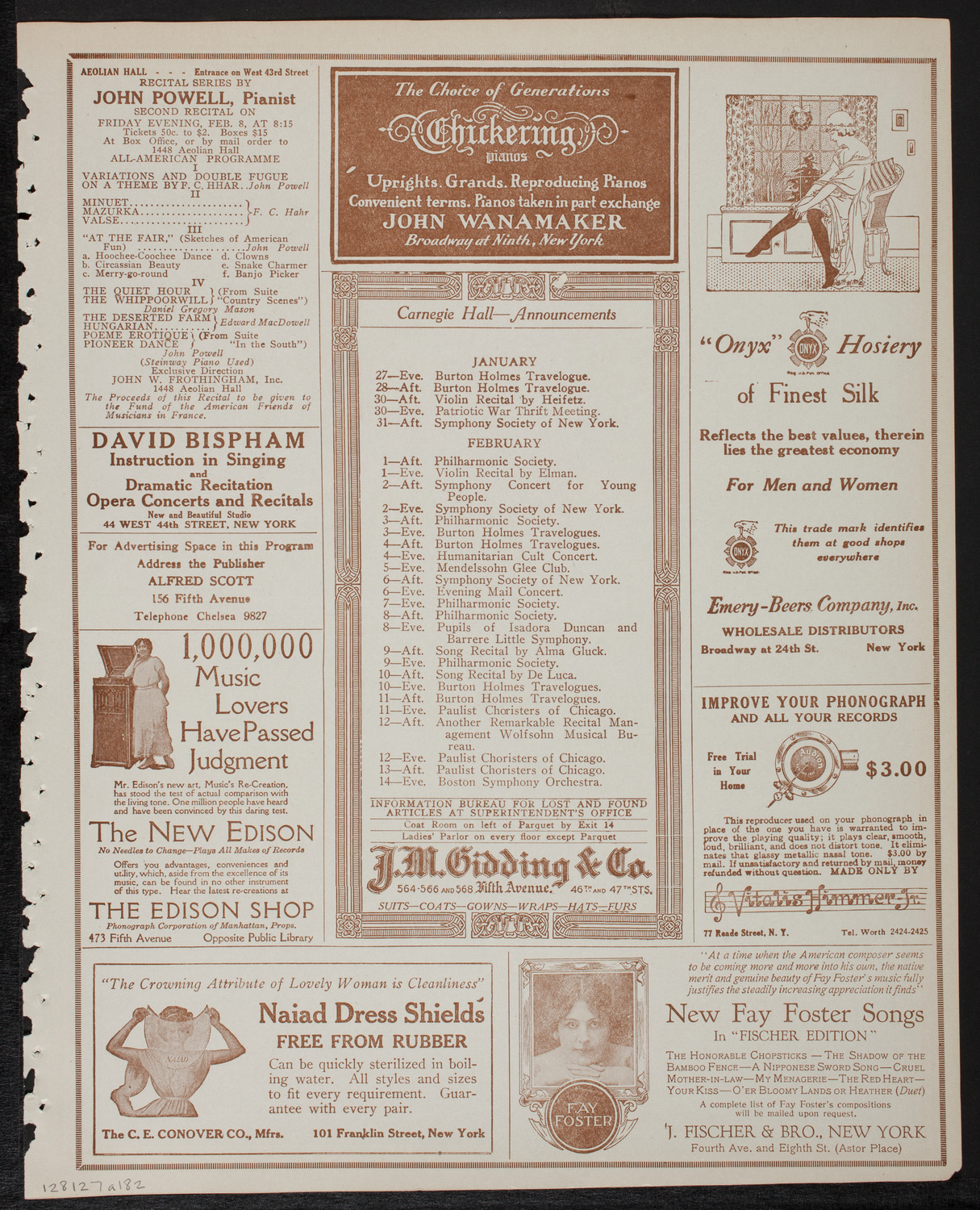 New York Philharmonic, January 27, 1918, program page 3