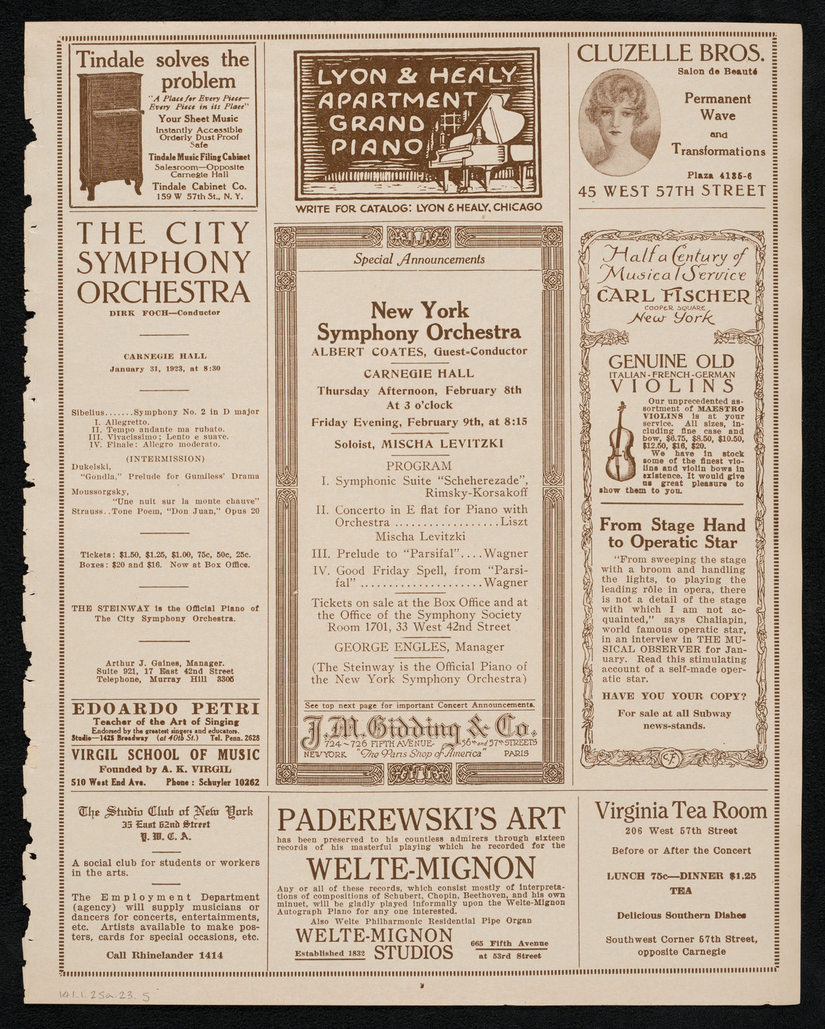 New York Symphony Orchestra, January 25, 1923, program page 9