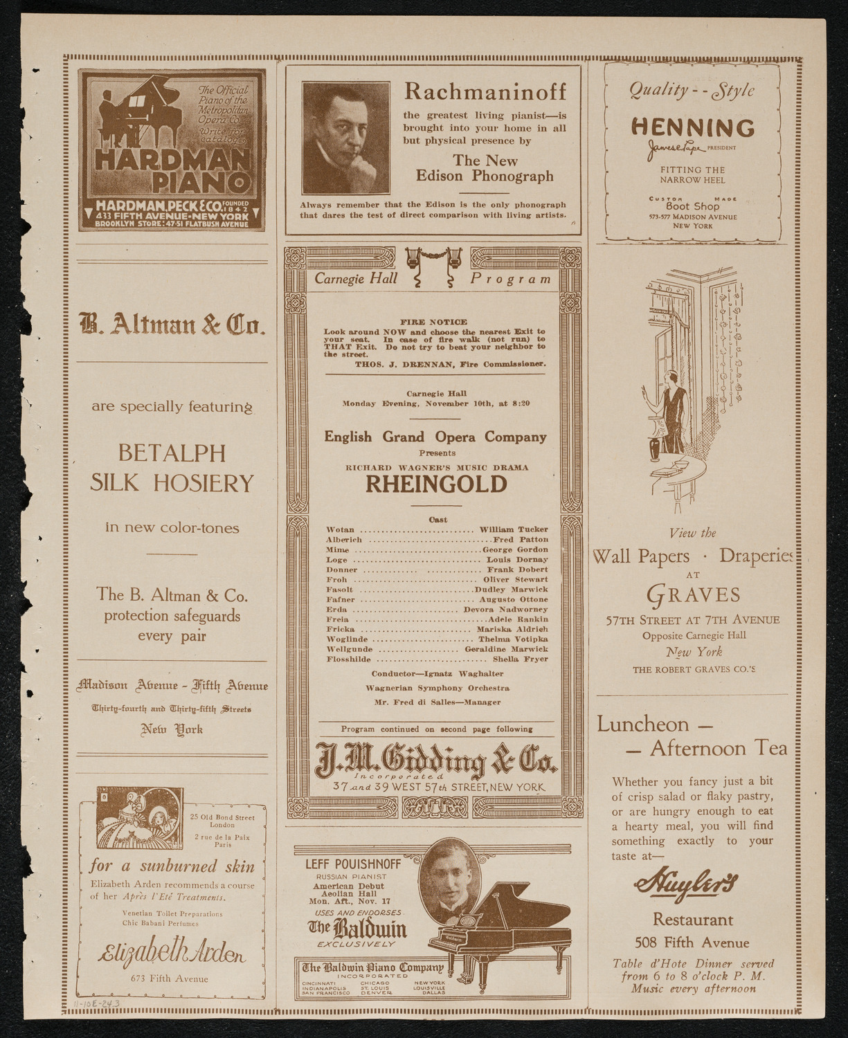 English Grand Opera Company: Rheingold, November 10, 1924, program page 5