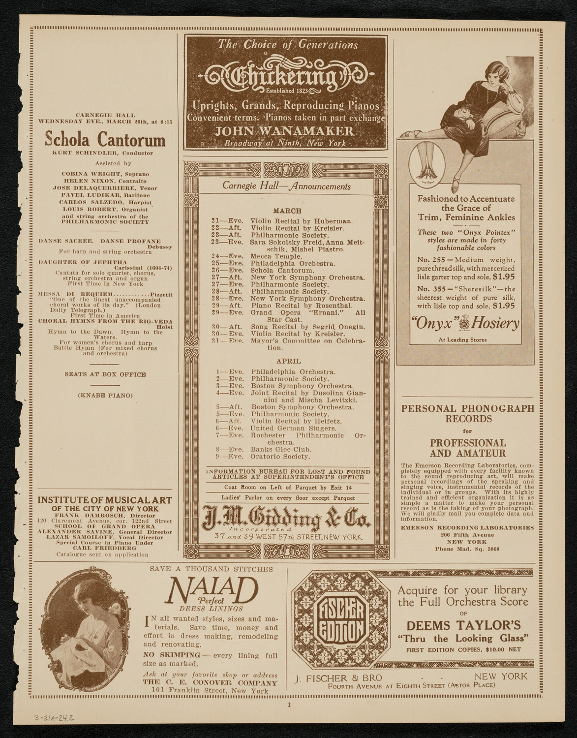 New York Philharmonic, March 21, 1924, program page 3