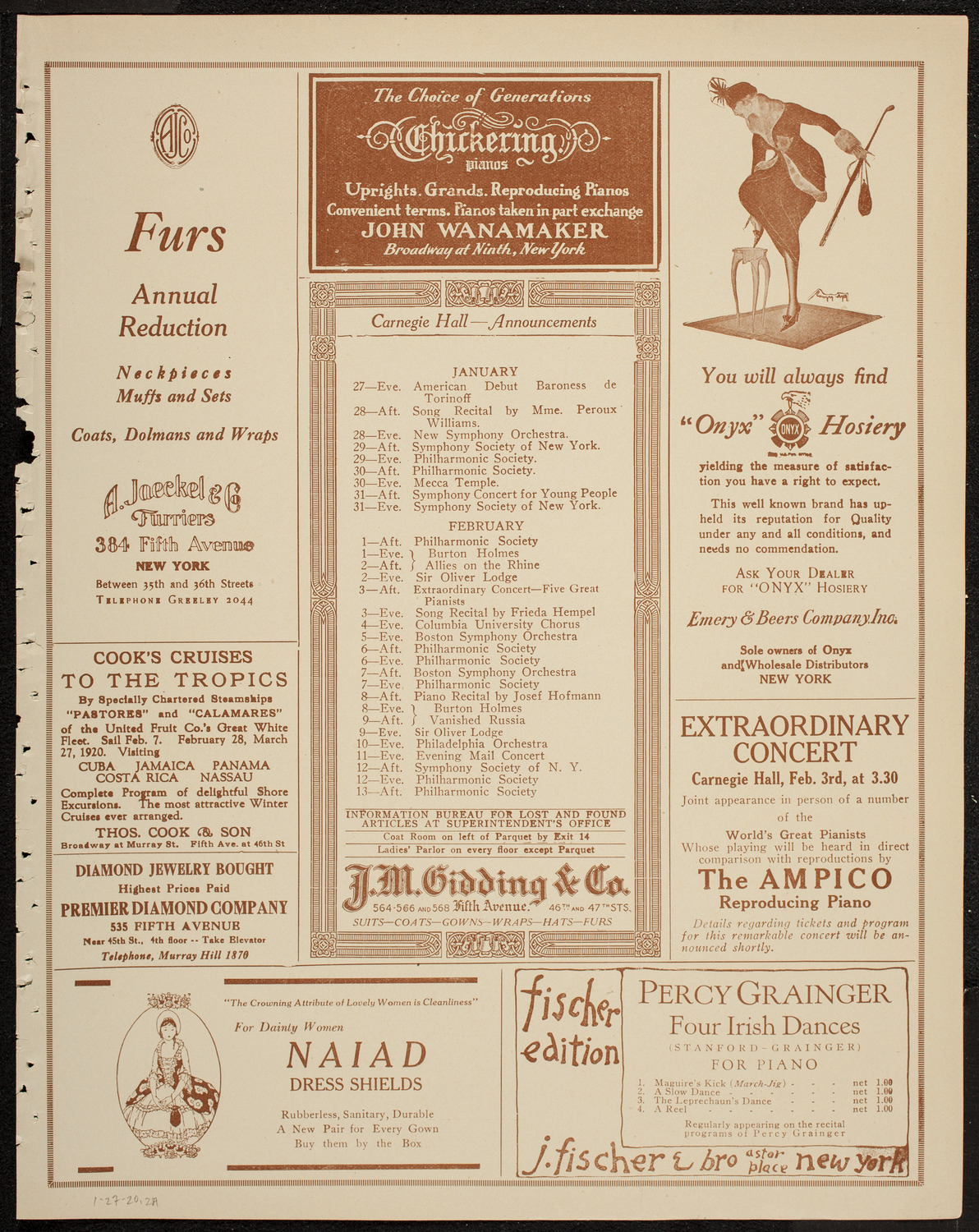 New Symphony Orchestra, January 27, 1920, program page 3