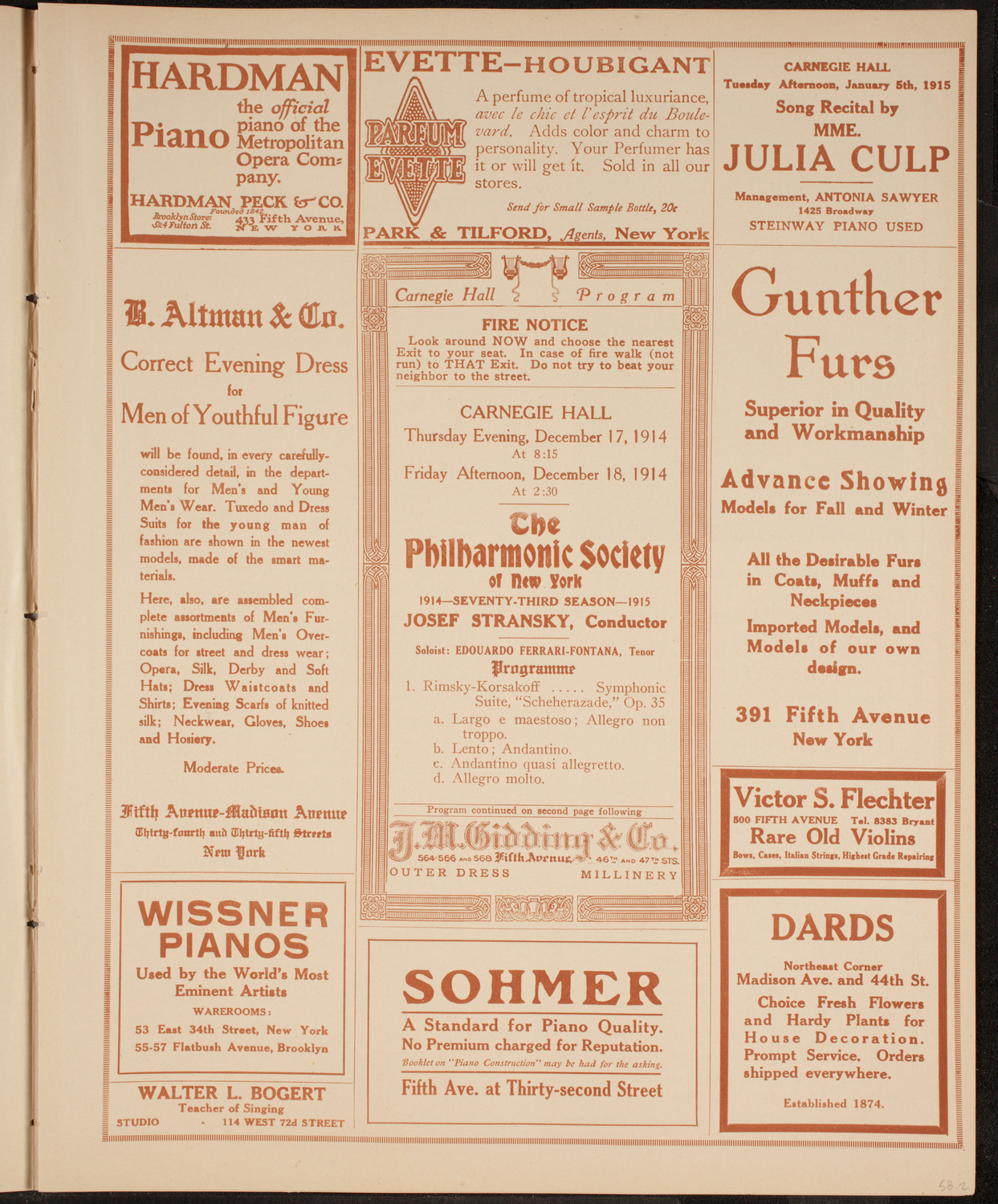 New York Philharmonic, December 17, 1914, program page 5
