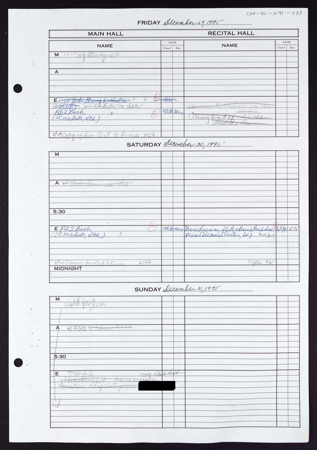 Carnegie Hall Booking Ledger, volume 41, page 37