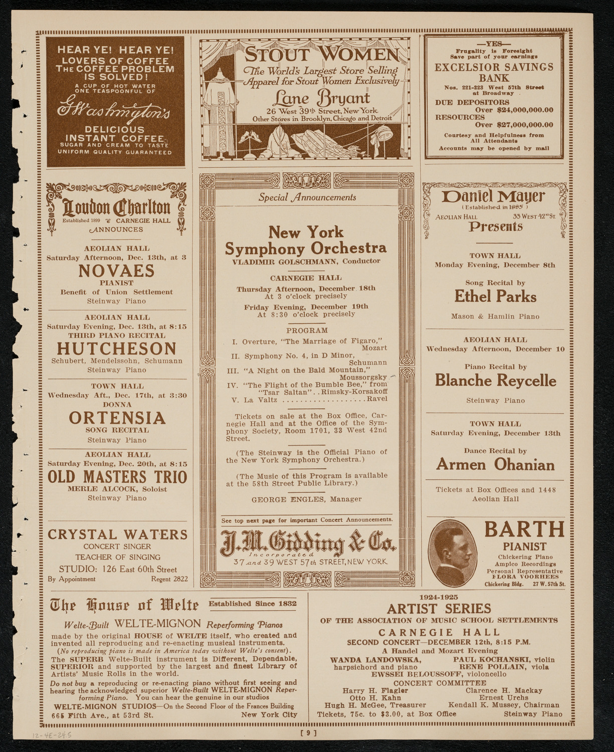 New York Philharmonic, December 4, 1924, program page 9