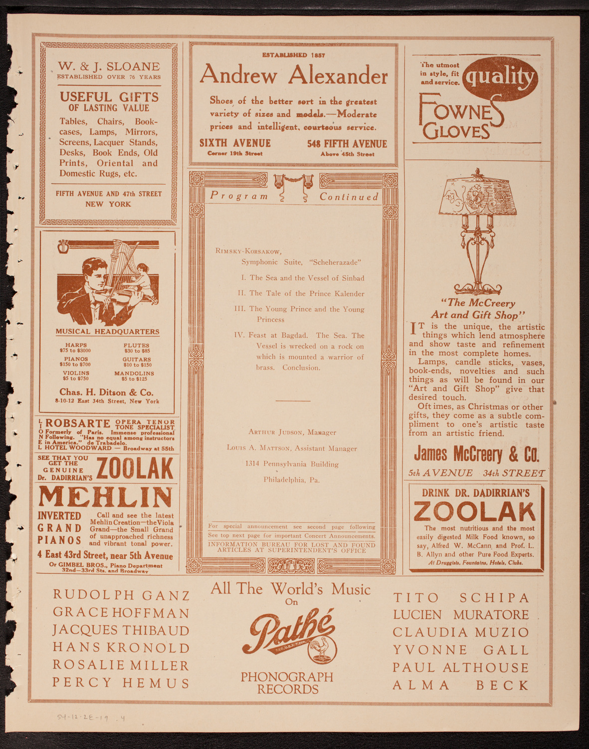 Philadelphia Orchestra, December 2, 1919, program page 7